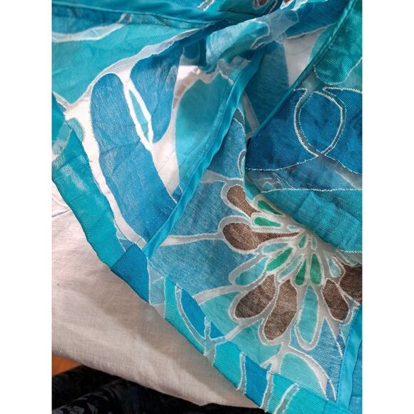 Shacket Shirt Blue Black Burnout Women's Size M L Floral 3/4 Sleeve Semi-sheer - Picture 10 of 12